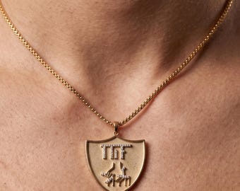 Custom Shield Emblem Pendant | Solid Gold Diamond Accented Necklace