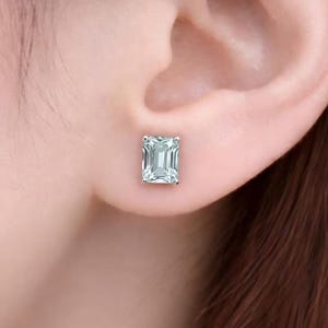 Smaragdschliff Diamant Ohrstecker | Solitär Rechteckig Step Cut Feinschmuck