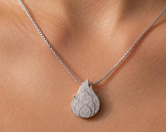 Diamond Flame Pendant Necklace | Solid Gold Micro-Pave Fire Symbol