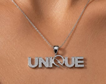 Custom "UNIQUE" Diamond Nameplate Necklace | Solid Gold Statement Jewelry