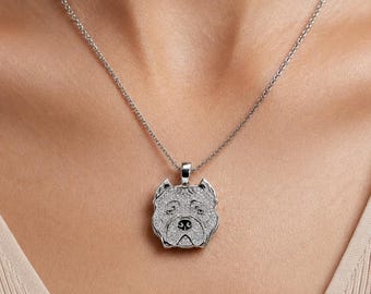 Custom Dog Portrait Diamond Pendant | Solid Gold Micro-Pave Pet Memorial Necklace