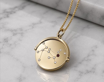 Personalized Zodiac Constellation Disc Necklace | Celestial Star Map Pendant