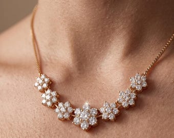 Diamond Floral Cluster Necklace | Solid Gold, Prong-Set Brilliant Diamonds