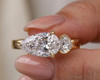 Birne & Herz Duo Verlobungsring | Moderner Toi et Moi Diamant Ring