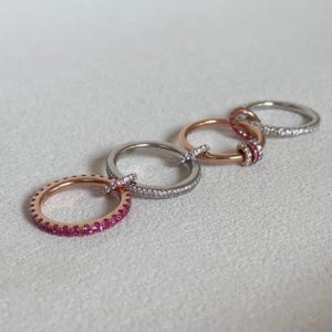 Pink Sapphire Diamond Interlocking Ring Set | Multi Band Stackable Ring | Modern Statement Jewelry Gift