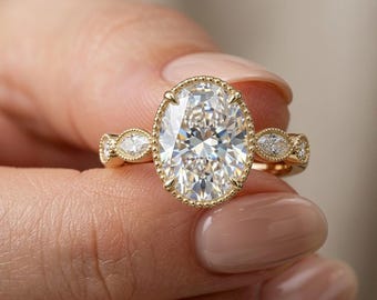 Migraine Oval Engagement Ring | Marquise-Accented Vintage-Inspired  Solitaire Ring | engagement ring | Classic  Ring | Bridal Jewellery |