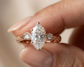 Marquise Diamant Verlobungsring | 14k Rose Gold Twisting Überbrückung Blumenring