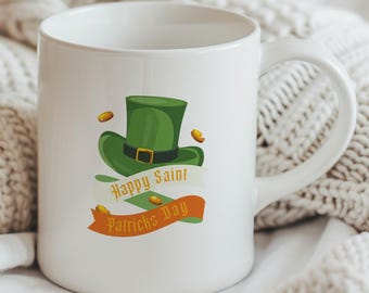 Happy Saint Patricks Day hat Ceramic Mug, Green Irish Clover Guy 11oz 15oz - Gift for Irish, St Patricks day Coffee Cup, Shamrock Tea Mug