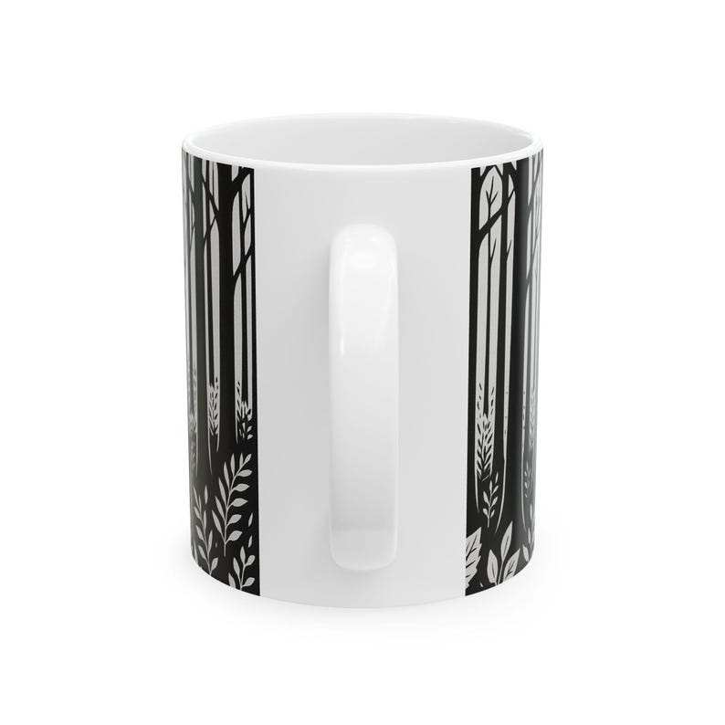 Owl Linoprint Forestcore Ceramic Coffee Mug Owl Gifts Animal Lover Gift Nature Lover Gift Coffee Lover Gift Cottagecore Gifts Camper Dad Mug image 4