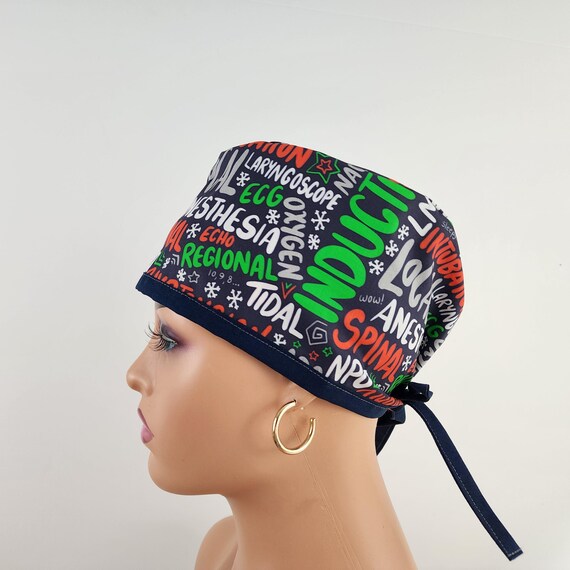 2PCS Working Cap With Buttons And Sweatband Adjustable Tie Back Hats Bouffant Caps Unicorn Scrub Turban Hat