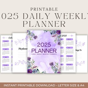 Planificador diario, semanal y mensual 2025 / Versiones con y sin fecha / Productividad, establecimiento de objetivos y organización / PDF imprimible