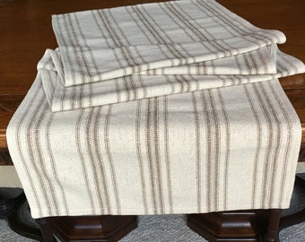 Tan Stripe Grain Sack Table Runner  Tan Stripes
