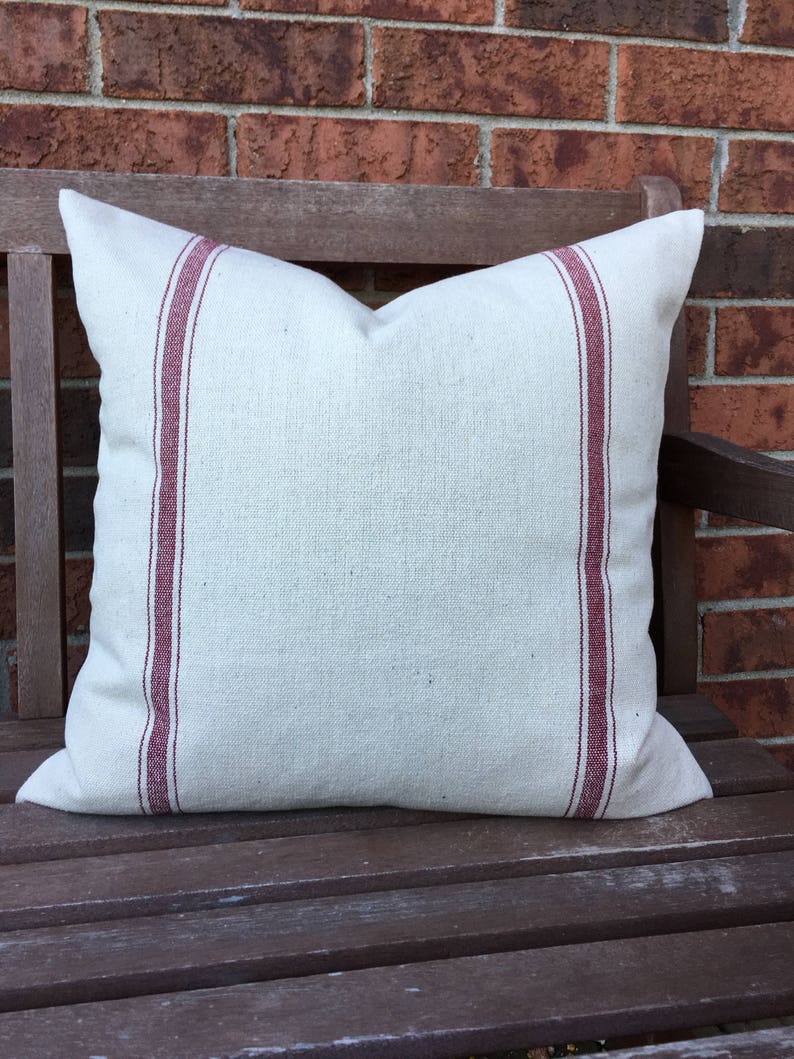 Grain Sack Pillow Cover Red Two Stripes Etsy