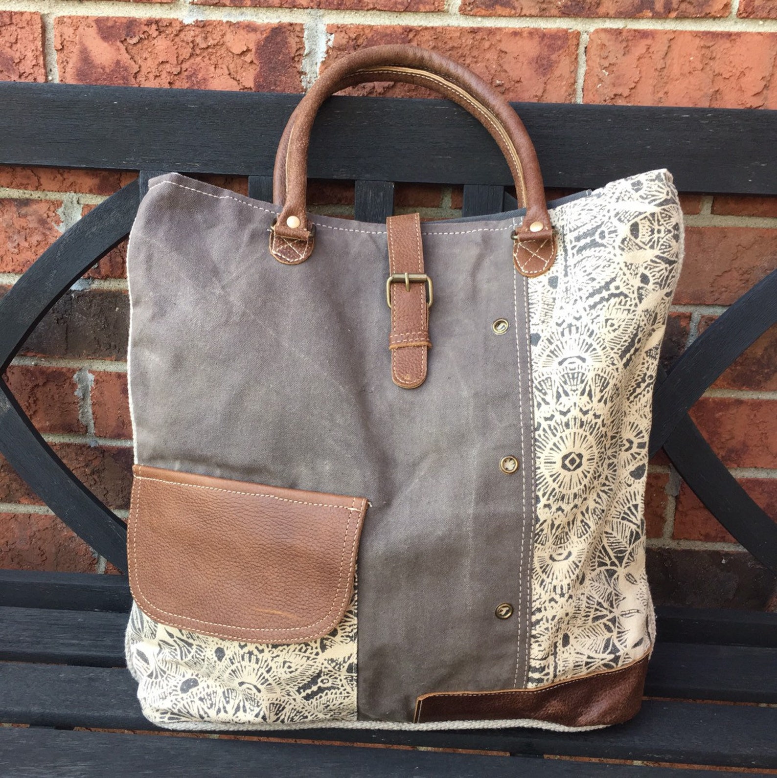 Myra Bag Flower Design Canvas Tote Bag Myra Bag Etsy