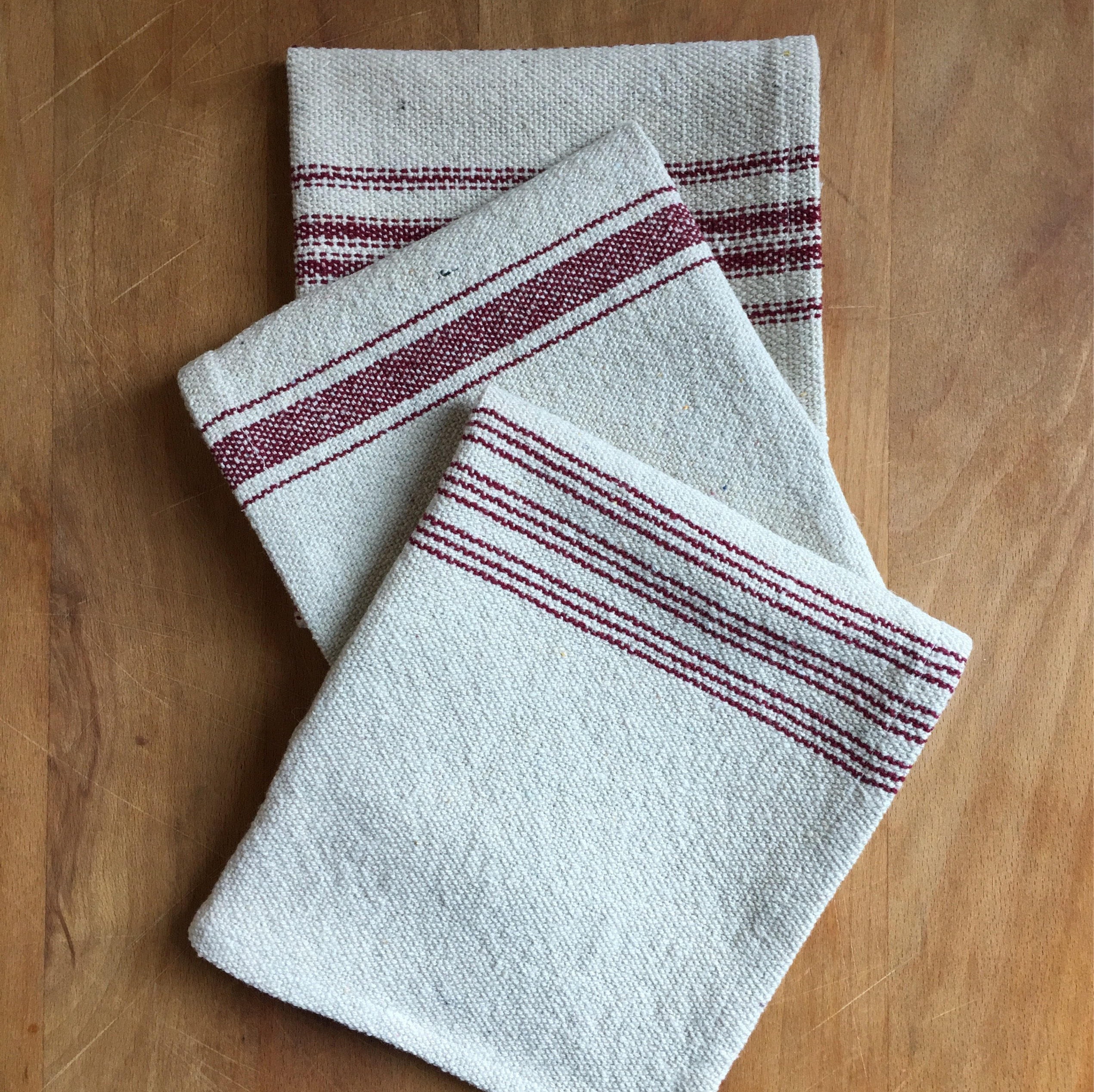 Farmhouse Kitchen Towels Antique Burgundy & Natural Tan, Striped