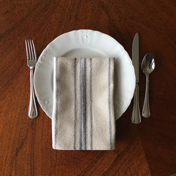 Grain Sack Dinner Napkin Blue Stripes