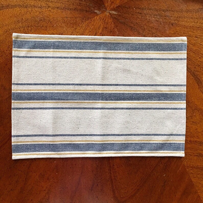 Grain Sack Blue & Yellow Placemat Grainsack Farmhouse Placemat Etsy