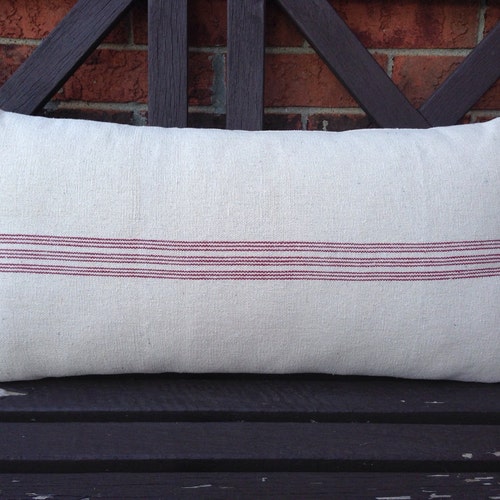 Grain Sack Pillow Cover 9 Red Stripes Etsy