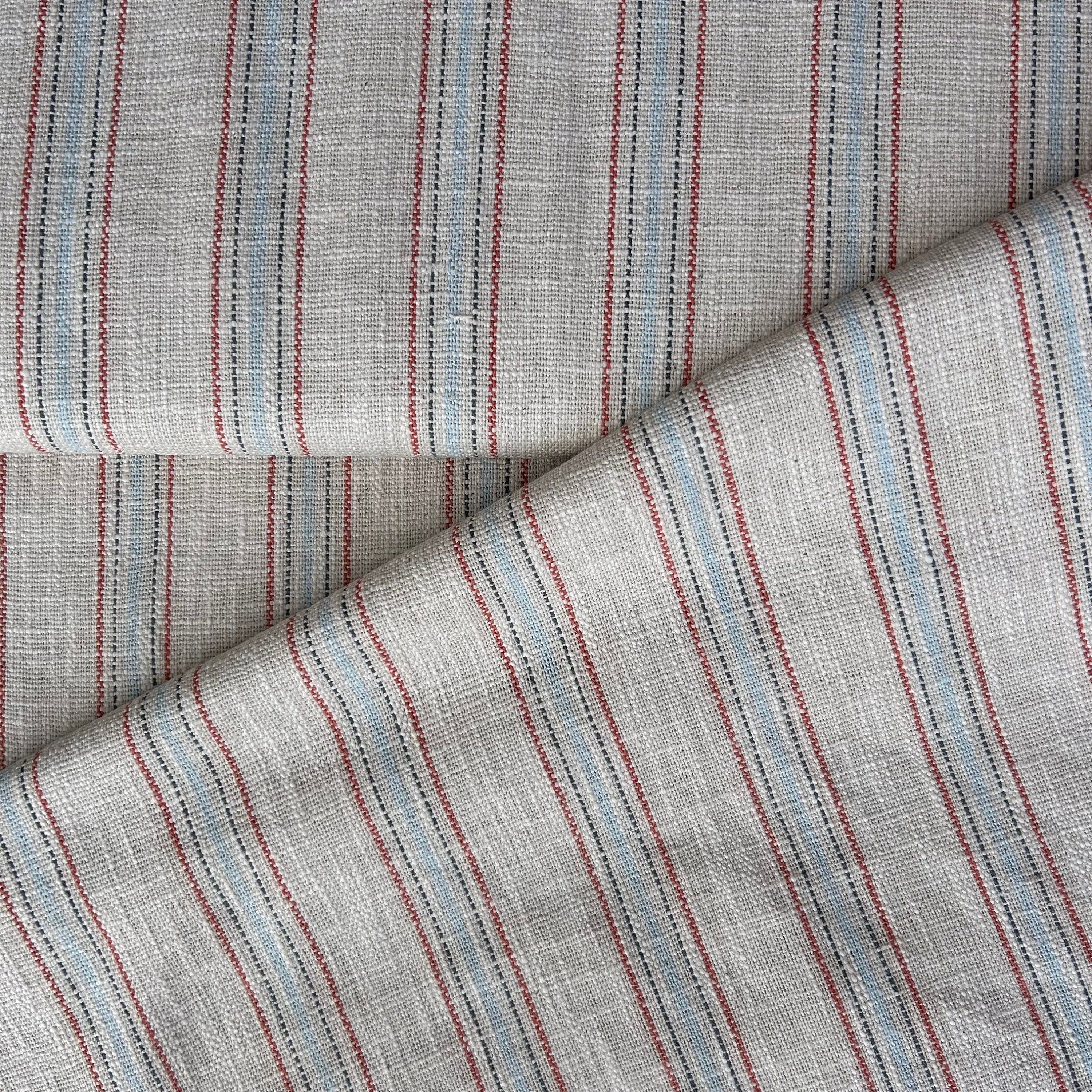 Grain Sack Fabric Blue And Red Stripe By The Yard Vintage Inspired Feed Sack Fabric Flour Sack Fabric Gunny Sack Fabric Grain Sack Cloth.
