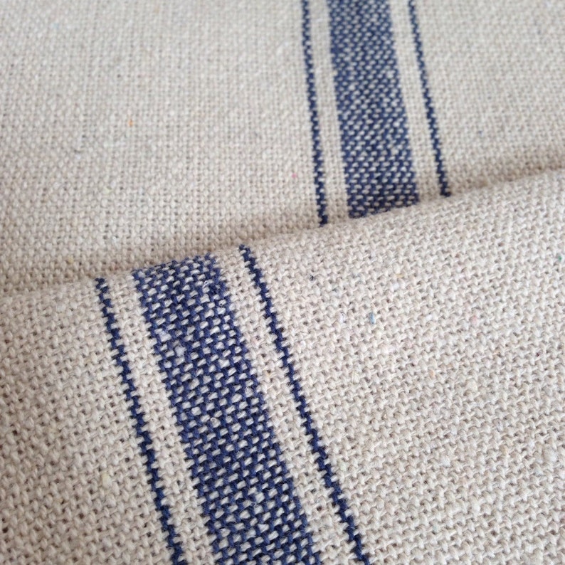 Grain Sack Fabric Sold By The Yard Blue Stripe Vintage Inspired Feed Sack Fabric Flour Sack Fabric Gunny Sack Fabric Grain Sack Reproduction image 4