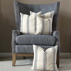 Pillow Cover Blue & Gray Stripes Grain Sack Fabric