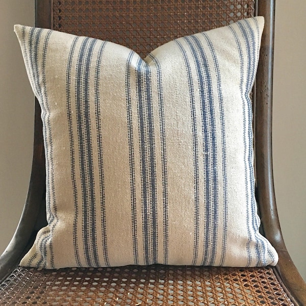 Grain Sack Pillow Cover Blue Stripes