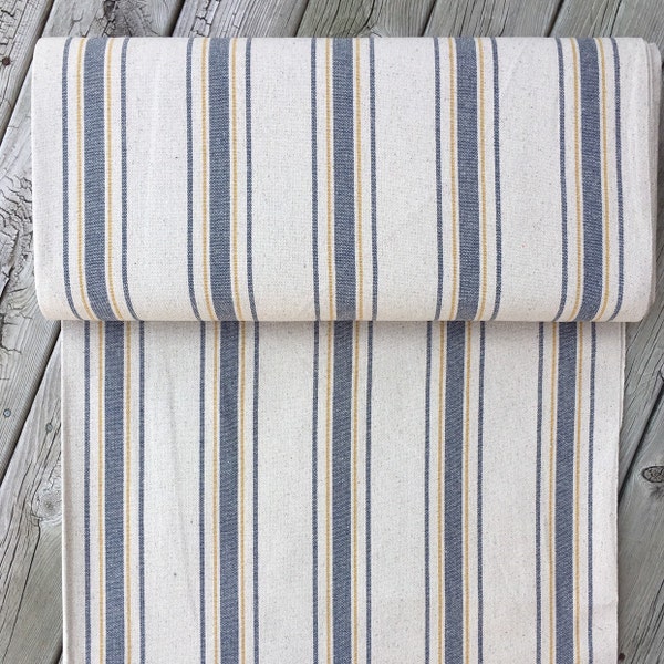 Grain Sack Fabric Blue And Gold Stripe By The Yard Vintage Inspired Feed Sack Fabric Flour Sack Fabric Gunny Sack Fabric Grain Sack Cloth