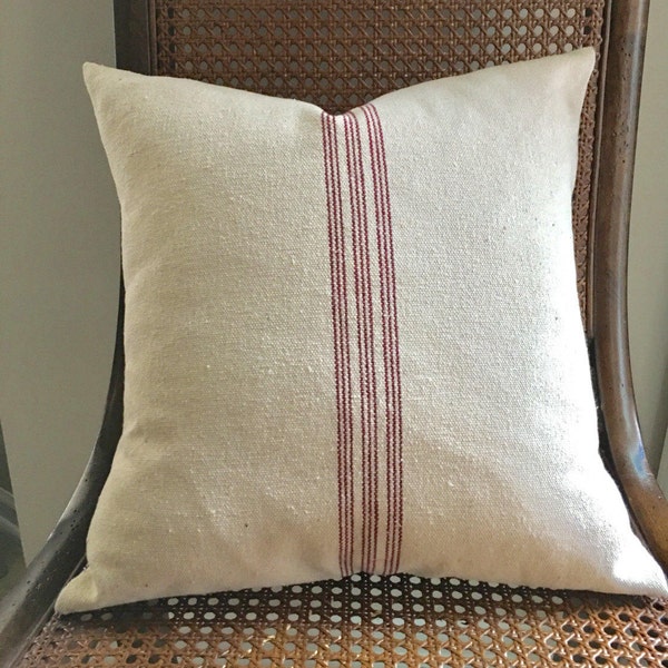 Grain Sack Pillow Cover 9 Red Stripes