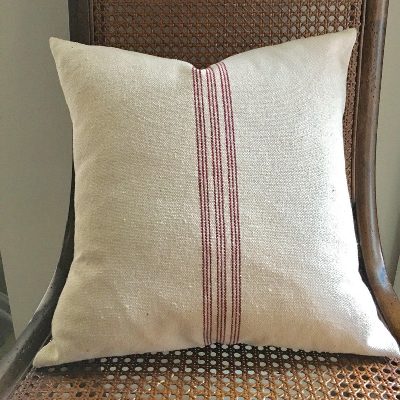 Grain Sack Pillow Cover 9 Red Stripes Etsy