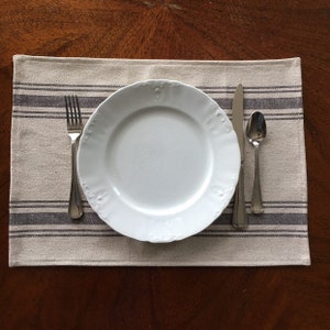 Placemat Grain Sack Gray Stripe Farmhouse Placemat  Farm House Placemat Blue & Gray Feed Sack Placemat Grain Sack
