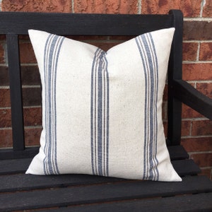 Grain Sack Pillow Cover: Blue & Gray Stripe Cotton Blend