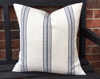 Grain Sack Pillow Cover Blue & Gray Stripe Grain Sack Pillow Grain Sack Stripe Pillow Grain Sack Pillow Cover Stripe Grain Sack Pillows