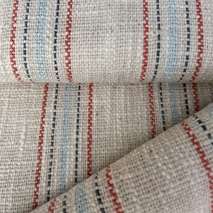 Red and Blue Stripe Grain Sack Fabric - Vintage Style Upholstery, Sold By The Yard