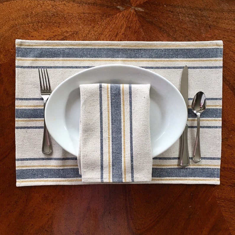 Grain Sack Blue & Yellow Placemat Grainsack Farmhouse Placemat Etsy
