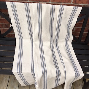 Striped Grain Sack Throw Blanket: Cotton Blend Coverlet (60” X 54”)