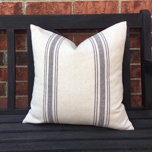 Gray Stripe Grain Sack Pillow Cover: Reproduction French Home Decor