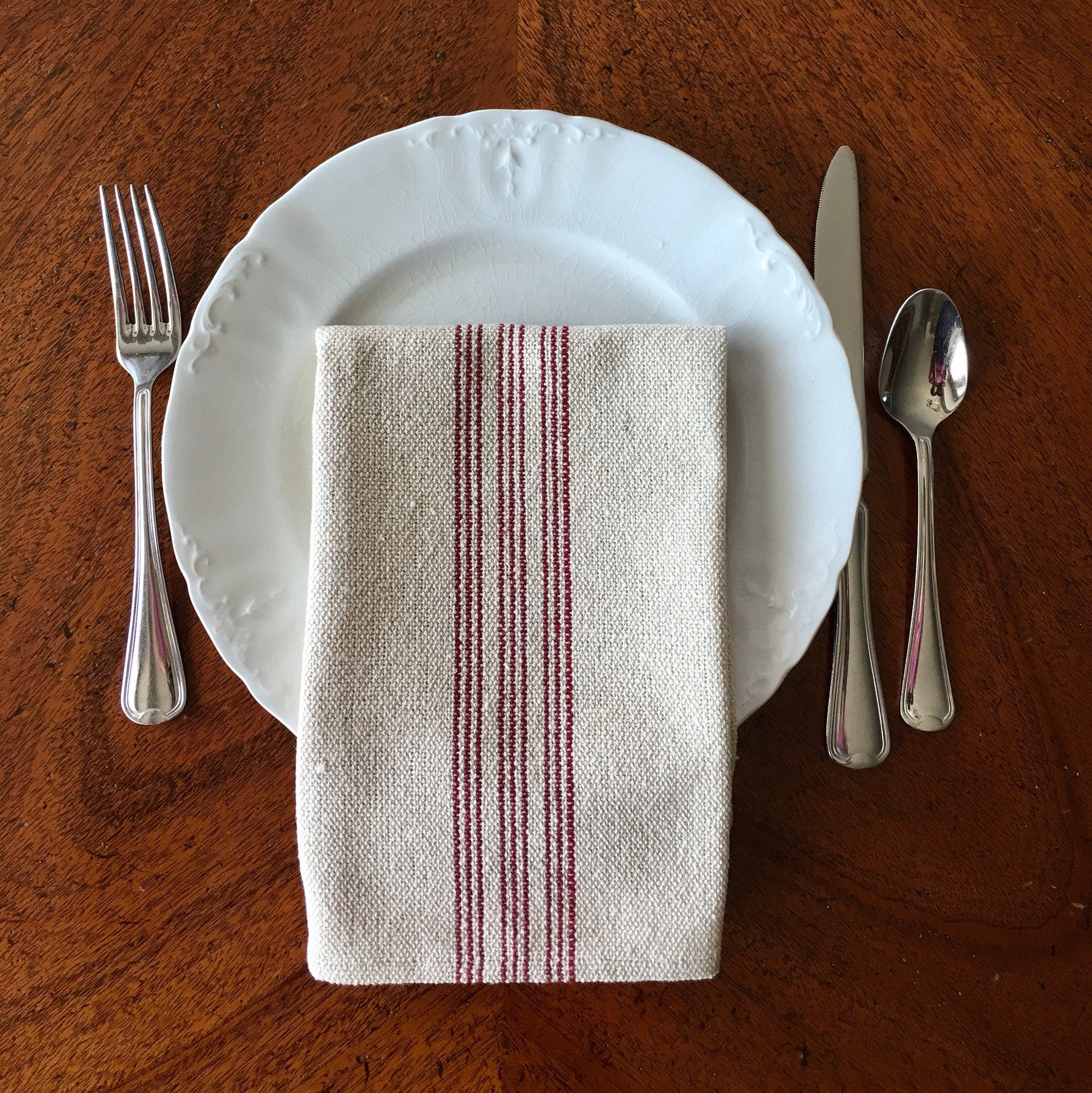Grain Sack Dinner Napkin Red Stripes