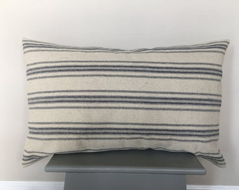 Grain Sack Lumbar Pillow Cover Blue Stripes Ticking Pillow Grain Sack Pillow Grain Sack Pillow Feed Sack Pillow Feed Sack Fabric Grain Sack