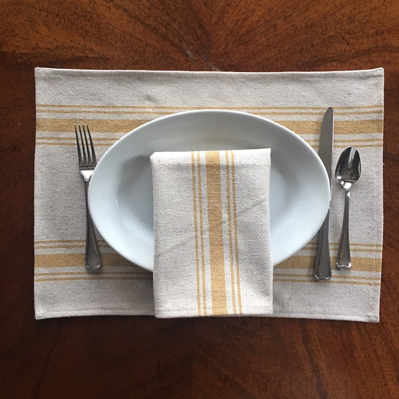 Grain Sack Blue & Yellow Placemat Grainsack Farmhouse Placemat Etsy