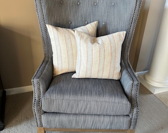 Handmade Grain Sack Pillow Cover: Blue, Gold, and Red Stripe