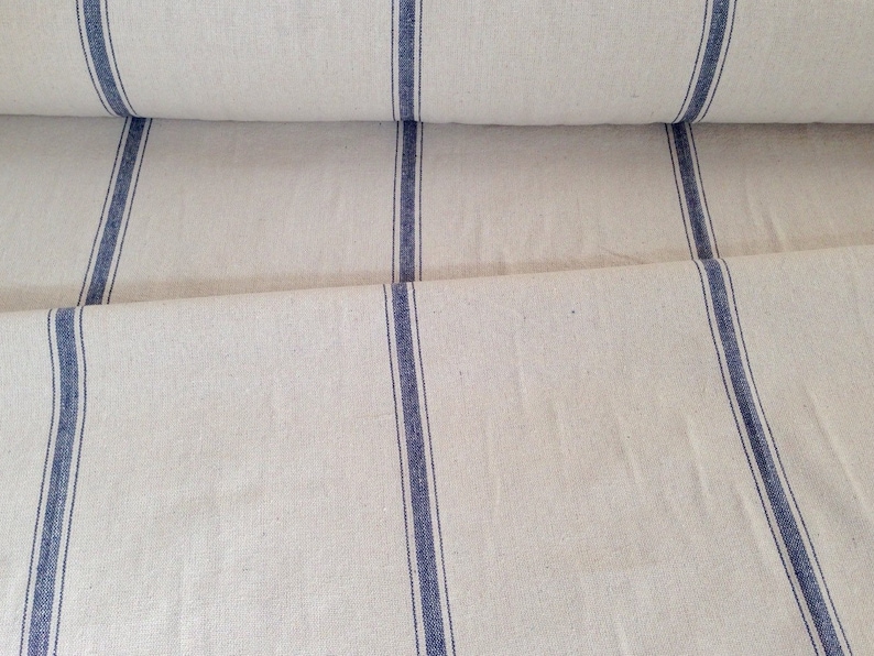 Grain Sack Fabric Sold By The Yard Blue Stripe Vintage Inspired Feed Sack Fabric Flour Sack Fabric Gunny Sack Fabric Grain Sack Reproduction image 1