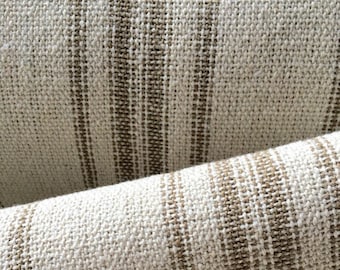 Tan Grain Sack Fabric: Tan Stripe Upholstery Weight Cotton Blend By The Yard