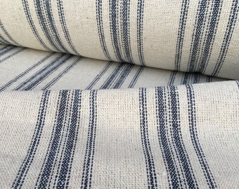 Blue Stripe Grain Sack Fabric By The Yard - Vintage Style Cotton Blend