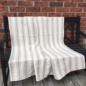 Striped Grain Sack Throw Blanket: Cotton Blend Coverlet (60” X 54”)