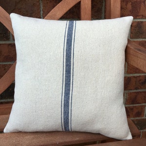 Grain Sack / Ticking Pillow Cover Blue Stripe Grain Sack Pillow Grain Sack Ticking Pillow Grain Stripe Grain Sack Pillows