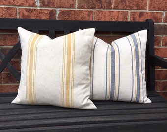 Grain Sack Pillow Cover Yellow Stripes