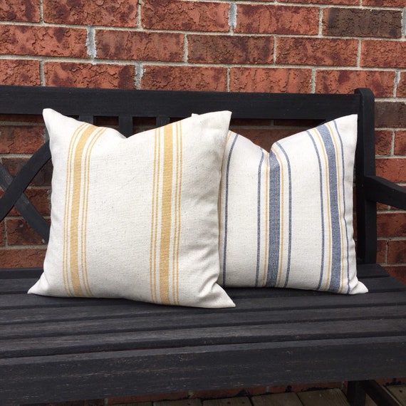 Farmhouse Throw Pillows With Grain Sack Stripes - My Creative Days