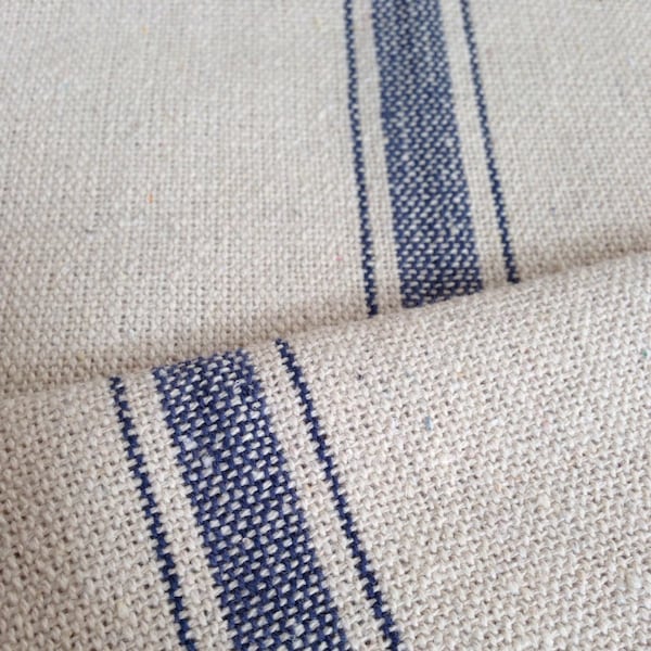 Grain Sack Fabric Blue Stripe By The Yard Vintage Inspired Feed Sack Fabric Flour Sack Fabric Gunny Sack Fabric Grain Sack Cloth