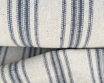 Blue Stripe Grain Sack Fabric, Vintage Inspired Cotton Blend By The Yard