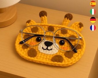 Giraffe Glasses Holder Crochet Pattern PDF, Coaster Amigurumi Tutorial, Eyeglass Case Digital Download, 5 Languages